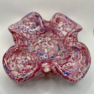 Murano Fratelli Toso Millefiori Art Glass Italy Bowl Pink Blue Italian